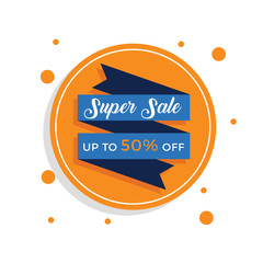 Super Sale with Blue Ribbon Banner. Up to 50% Off