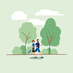 young couple running on the park