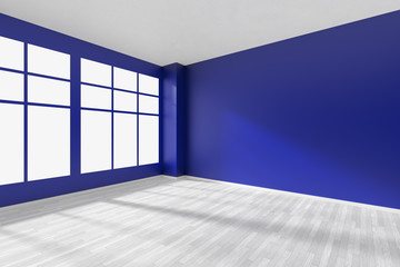 Empty blue room with window and white floor