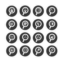 magnifier icon set in circle buttons
