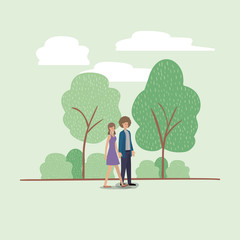 young couple walking on the park