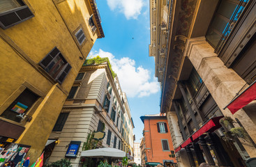 Fototapeta na wymiar Beautiful buildings in Via delle Muratte in Rome