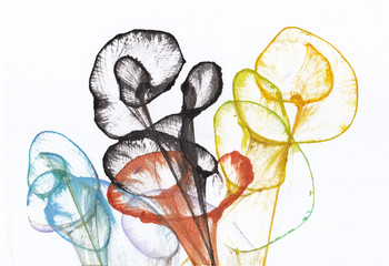 Kunst-abstrakte Blumen. Handaquarellmalerei auf Papier. © Jiwsurreal