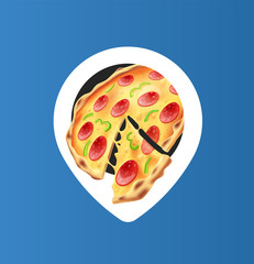 White Pizza Location Pin. Isolated Vector Object.
