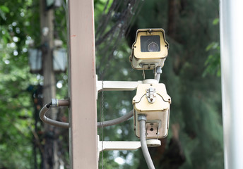 CCTV security camera installed in village for security guard monitoring and surveillance for not let bad things happen.