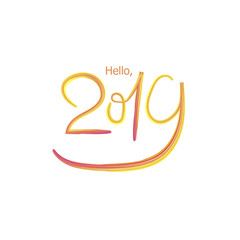 Naklejka premium Vector Hello, 2019 Lettering, Paint Texture Brush Stroke, Isolated on White Background.