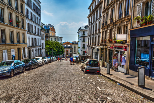 Paved downhill in world famous Montmartre neighborhood