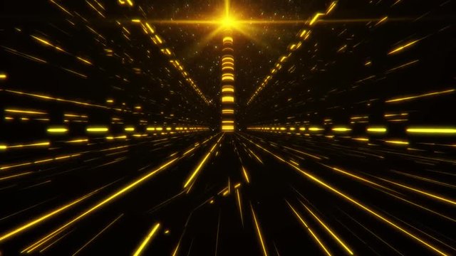 3D Gold Orange Sci-Fi Tower of Babel Tunnel VJ Loop Background