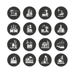 industrial building icon set in circle buttons