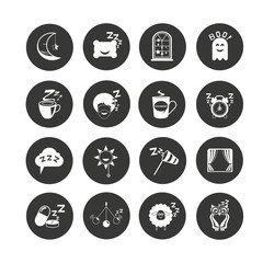 sleep icon set in circle buttons