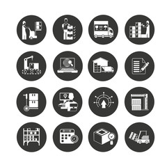 warehouse icon set in circle buttons