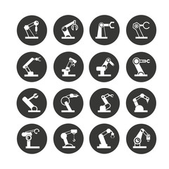 robot icon set in circle buttons