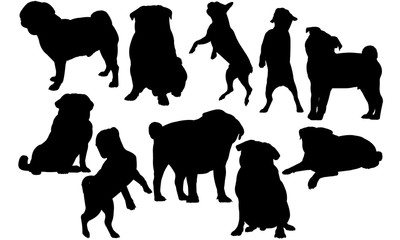 Pug Dog svg files cricut,  silhouette clip art, Vector illustration eps, Black Dog  overlay