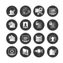 network and data icon set in circle buttons