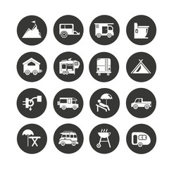 camping icon set in circle buttons