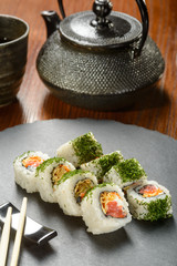 Rolls on slate cheese board