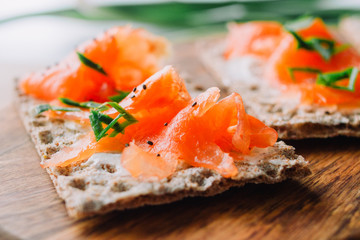Salmon toast close-up