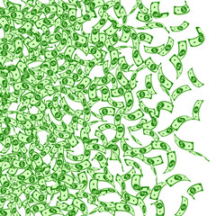 Fototapeta premium American dollar notes falling. Small USD bills on 