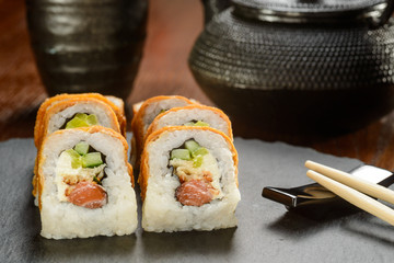 Eel and smoked salmon rolls