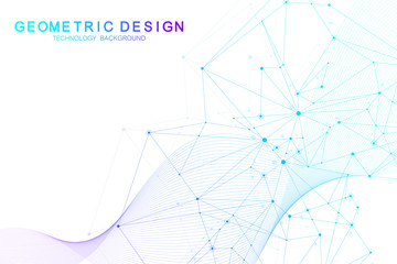 Scientific molecule background for medicine, science, technology, chemistry. Wallpaper or banner with a DNA molecules. Vector geometric dynamic illustration.