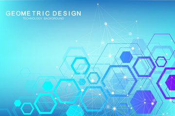Abstract medical background. DNA research. Hexagonal structure molecule and communication background for medicine, science, technology. Vector illustration.