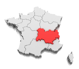 Map of Auvergne-Rhône-Alpes region, France
