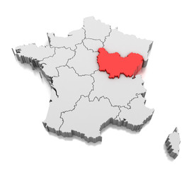 Map of Bourgogne-Franche-Comte region, France