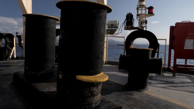 Bollards on aft mooring station of ship