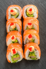 Shrimp and avocado sushi rolls