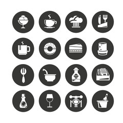 food and drinks icon set in circle buttons