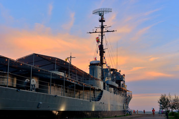 Fototapeta premium Vacations at warship memorial in Rayong province, Thailand 