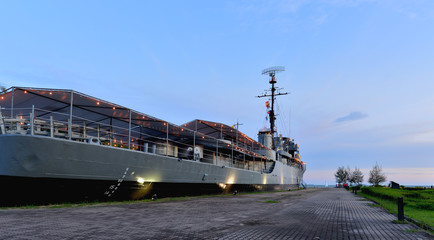 Fototapeta premium Vacations at warship memorial in Rayong province, Thailand 