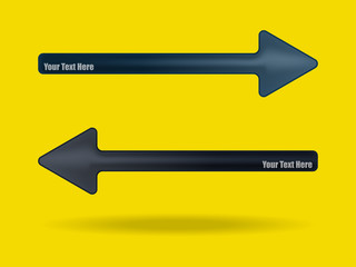Vector illustration of 3d arrow buttons with shadow on yellow background.
