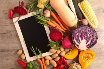 assorted vegetable and blackboard