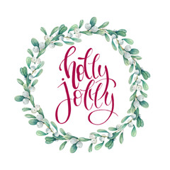 Watercolor holiday wreath of mistletoe with text on a white background