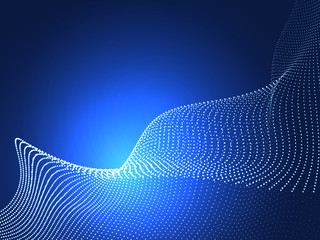 Abstract background from particle flow in twisty lines on blue.  Futuristic waveform element....