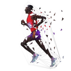 Running man, low polygonal geometric illustration. Vector marathon runner, side view