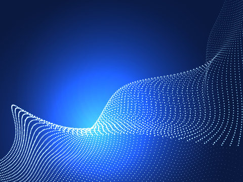 Abstract background from particle flow in twisty lines on blue.  Futuristic waveform element. Vector illustration. - Powered by Adobe