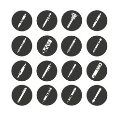 pen and writing tool icon set in circle buttons