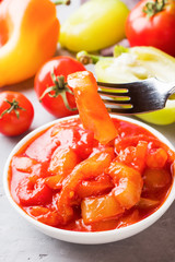 Canned Lecho from the peppers and tomatoes, harvesting for the winter