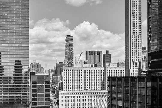 Fototapeta Black and white picture of old and modern New York City architecture, USA.