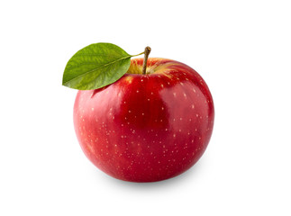 Red apple with leaf   on white background