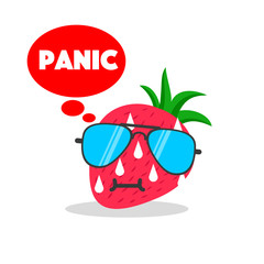 strawberry face cartoon with emotion sunglasses