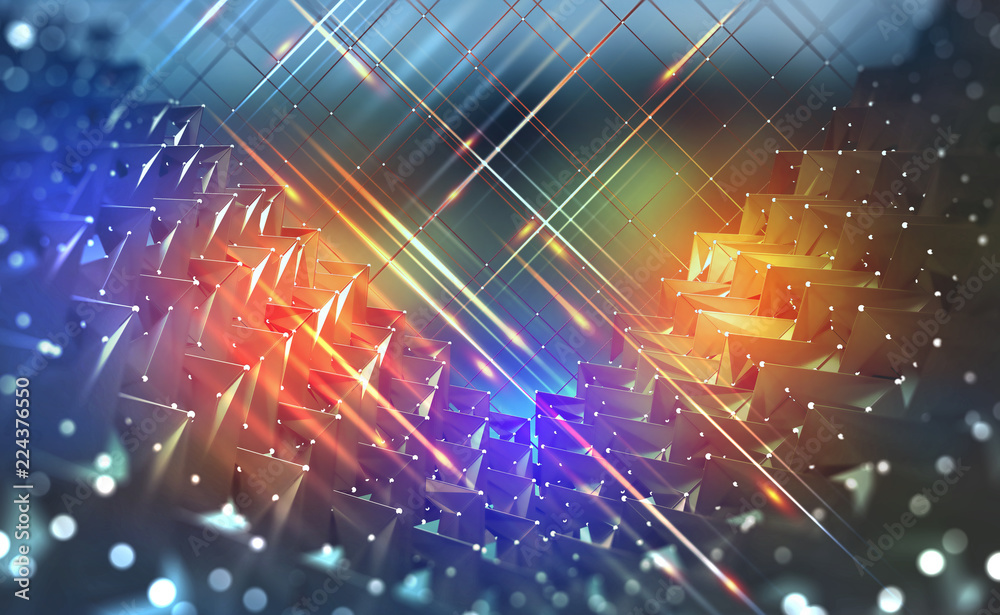 Poster big data concept. neon light flashes on a technological background. 3d illustration