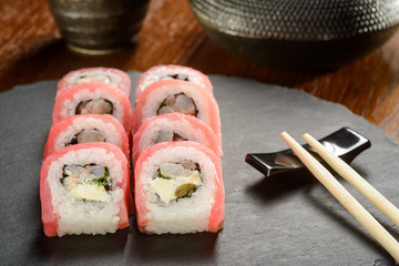 Capers rolls on slate board