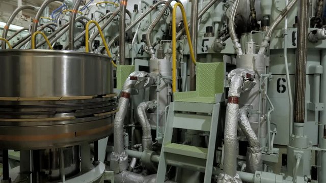 Piston near diesel engine of ship