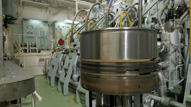 Piston near diesel engine of ship