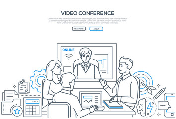 Naklejka na ściany i meble Video conference - modern line design style banner