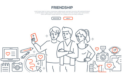 Friendship - line design style vector web banner