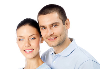 Young happy smiling couple, isolated